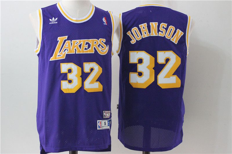 Men Los Angeles Lakers #32 Johnson Purple Throwback NBA Jerseys->los angeles lakers->NBA Jersey